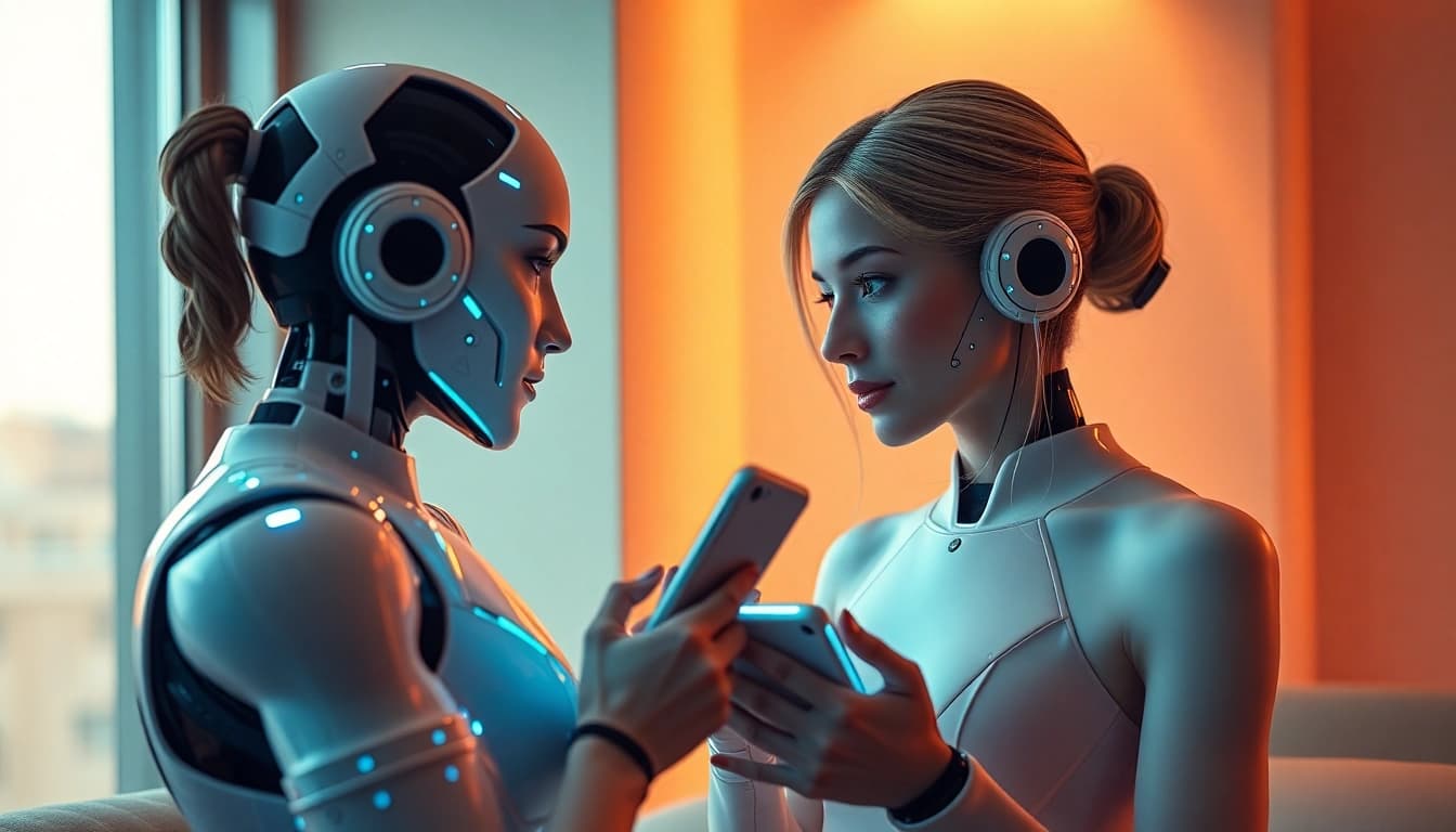 Couple exploring ai sex through intimate AI technology interaction.