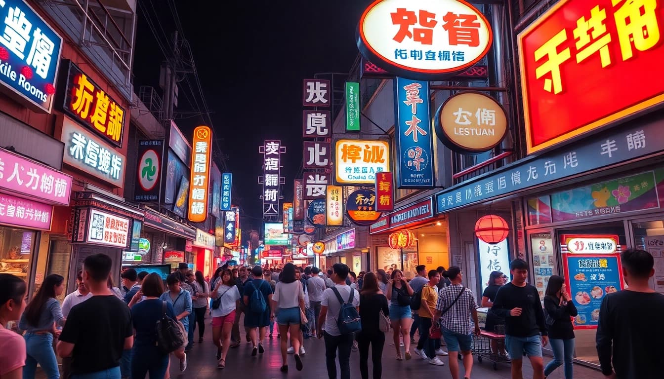다채로운 네온 조명이 빛나는 제주도유흥 장소를 조명한 흥미로운 제주도 야경.