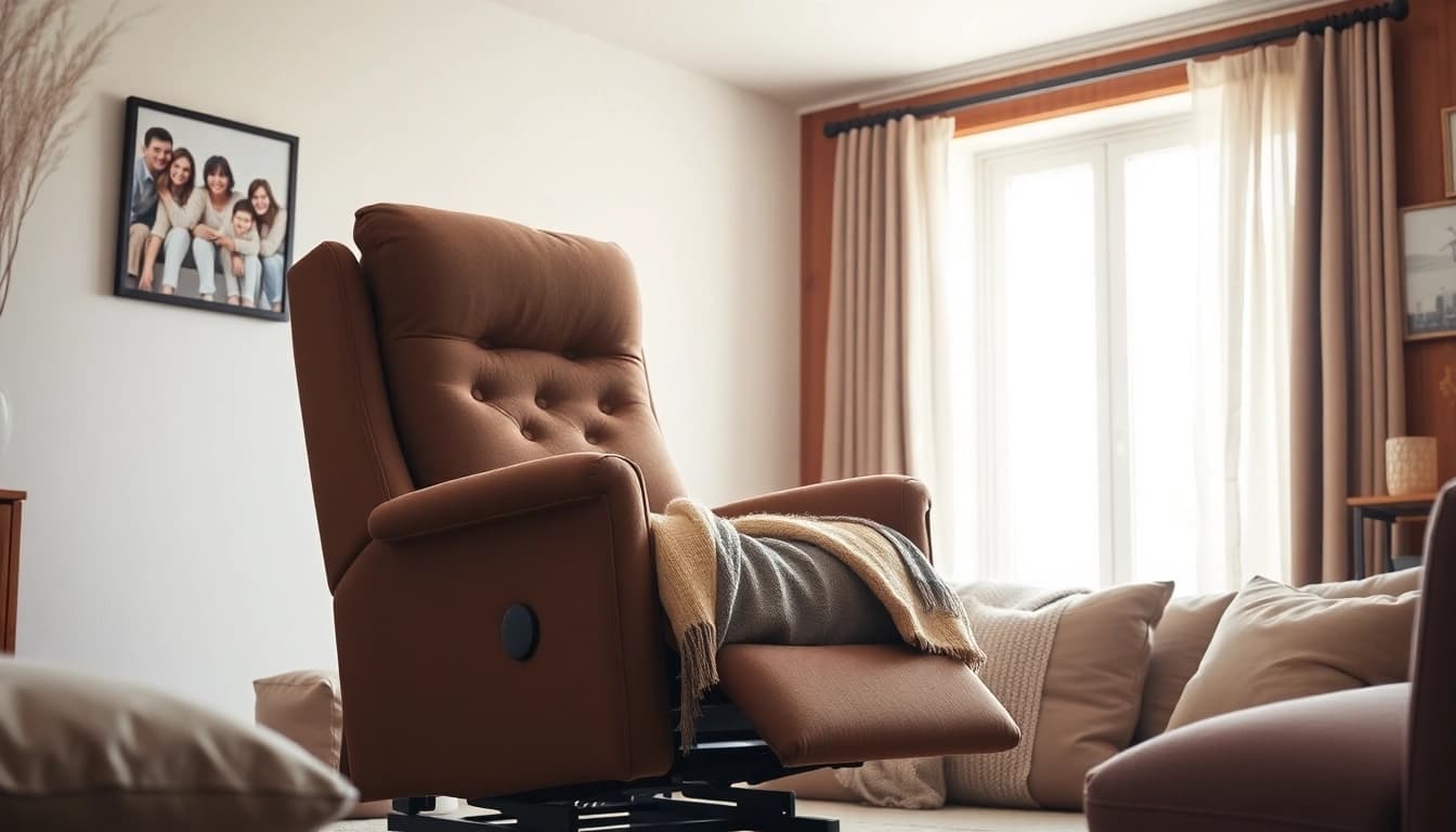 Man comfortably using a tall man lift chair with a relaxed ambiance at home.