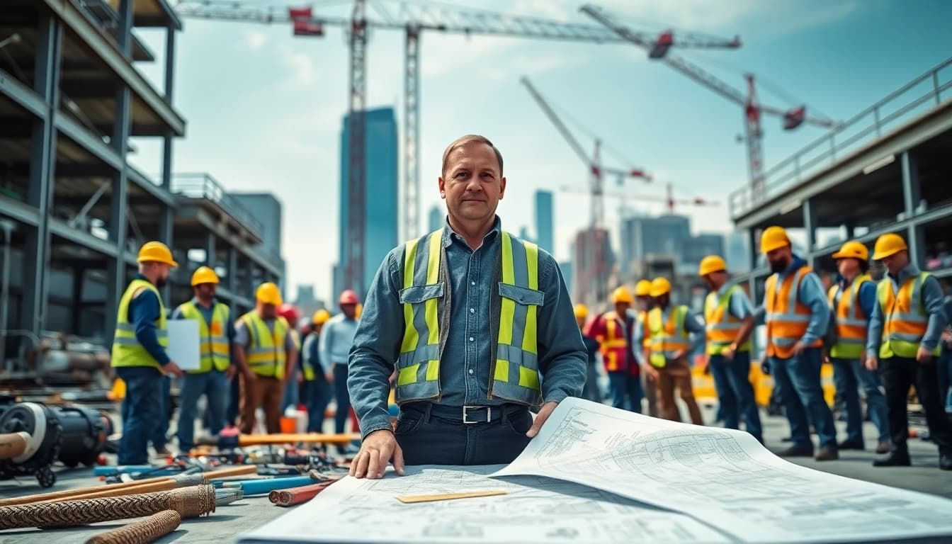 New York Commercial General Contractor leading a construction team at a dynamic urban site.