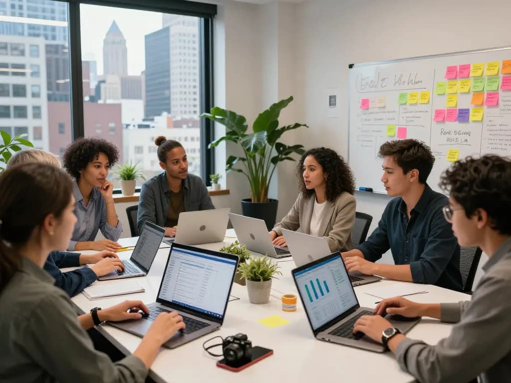 Team collaborating on Local SEO NYC strategies in a vibrant NYC office setting