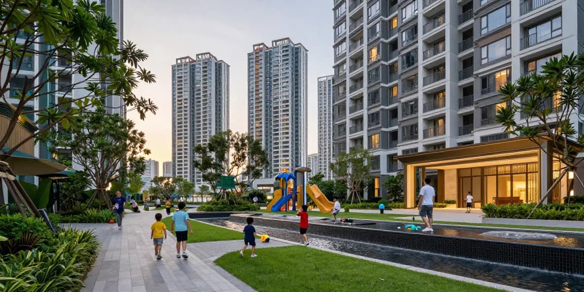 Tanjong Rhu Residences with families enjoying the community amenities in a vibrant urban setting.