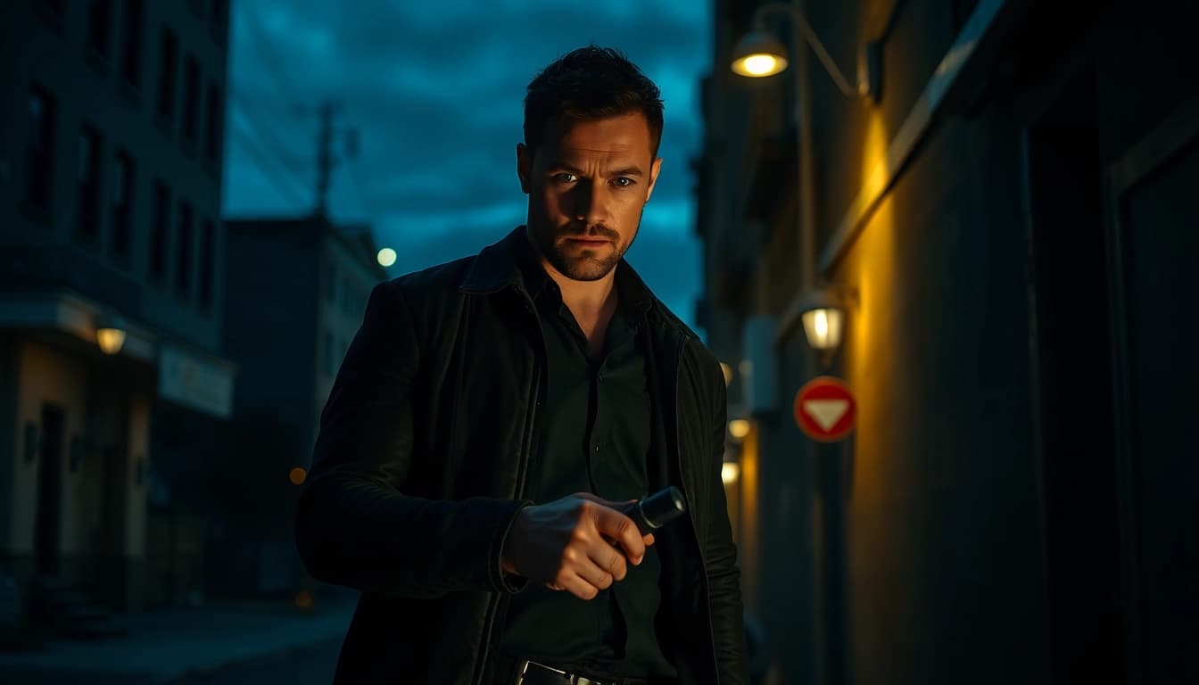 Engaging scene from A Deadly Chance showing a determined protagonist exploring a dark urban alley.
