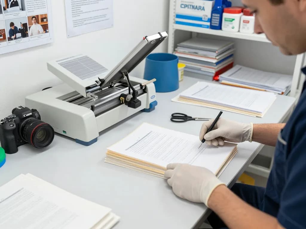 Expert bóc ép plastic technician safely restoring documents without damage in a bright workshop.