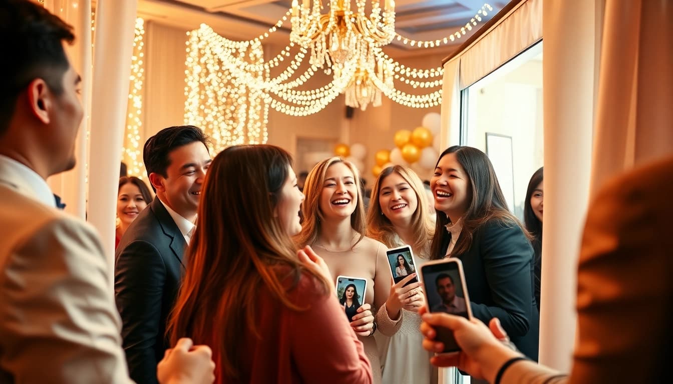 Capture the joy of guests at a photo booth chicago, embodying fun and celebration at an event.
