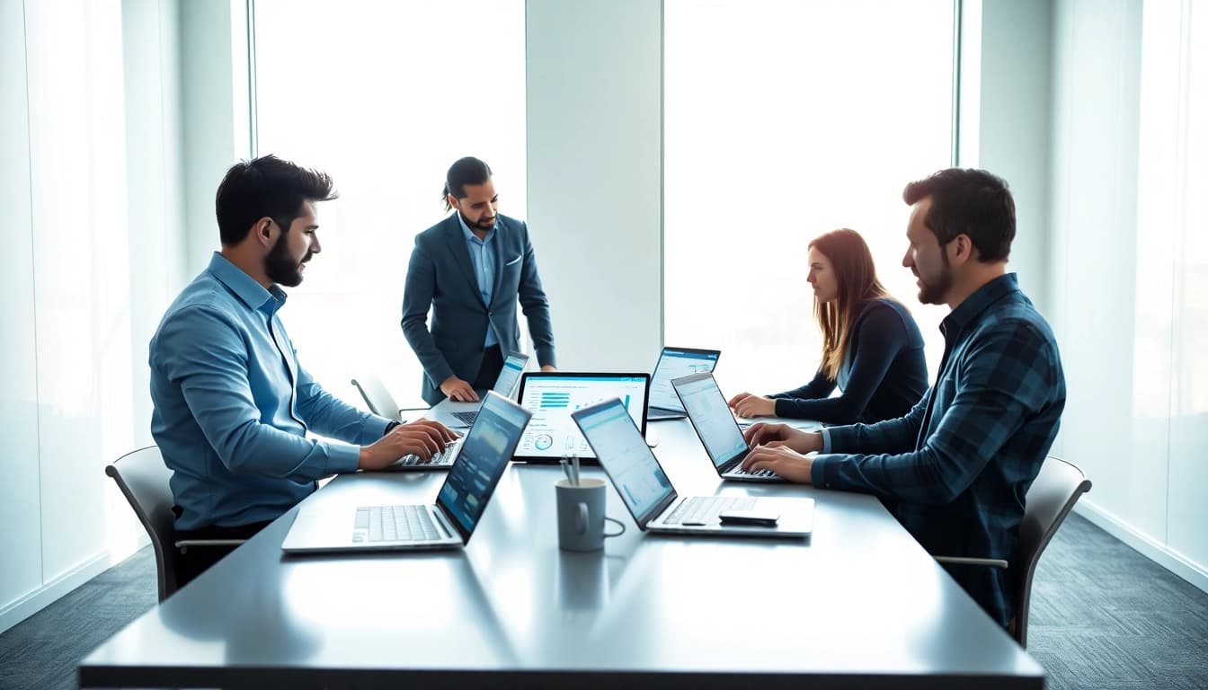 Analyze AI for competitor analysis tools in a modern office environment.