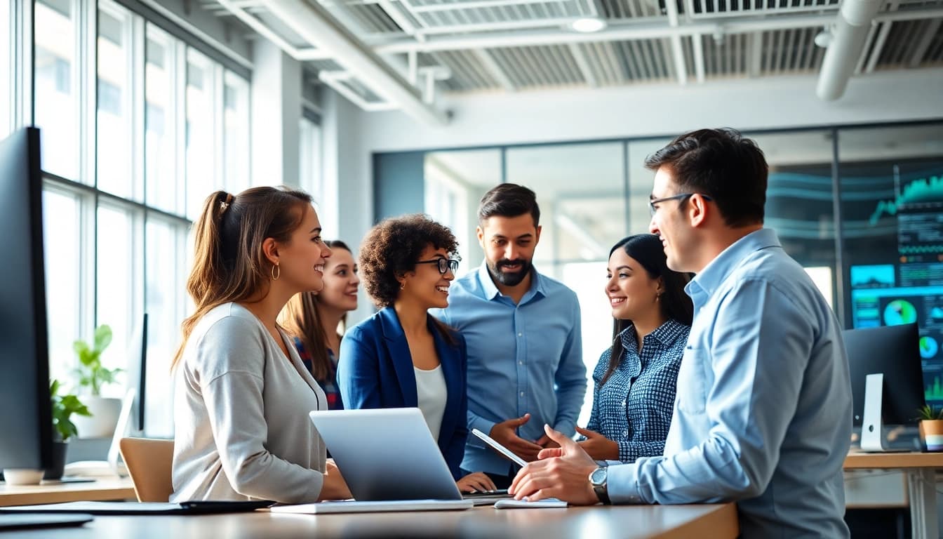Showcasing managed it services lakeland, a professional IT team in a modern office collaborating effectively.