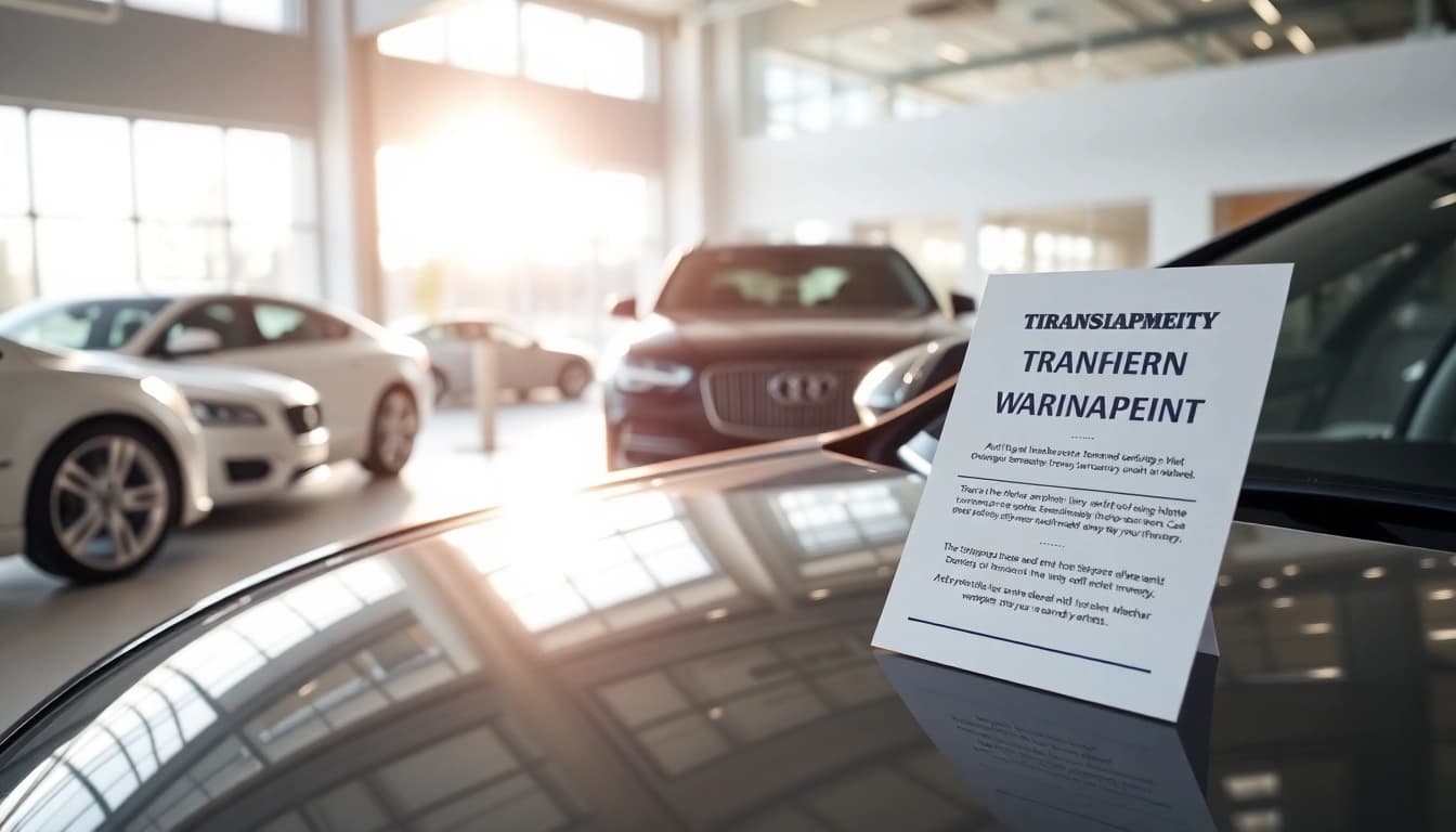 Showcase of transparent warranty coverage with a vehicle in an automotive showroom.