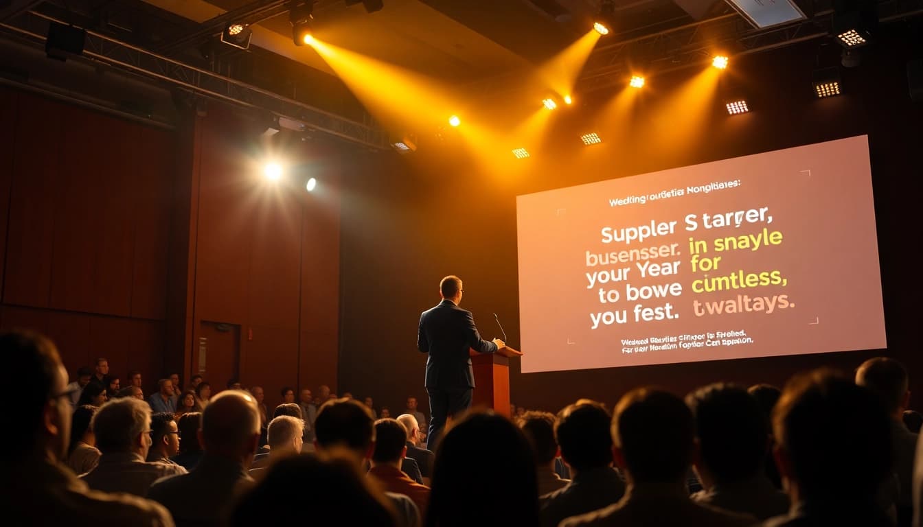 Motivational Speaker inspiring an audience during a dynamic presentation.