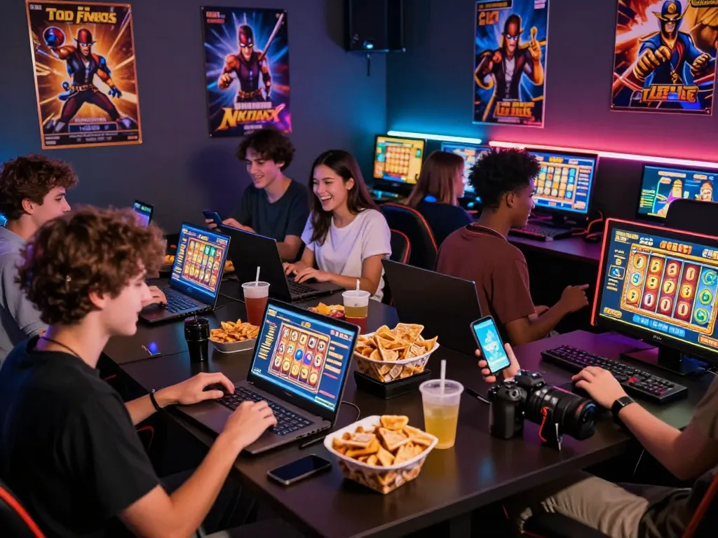 Friends enjoying link gacor slot games together, capturing the excitement of online gaming.