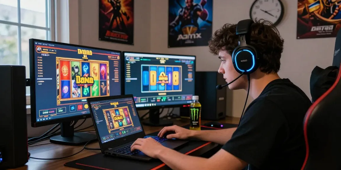 Player immersed in action on slot dana game with vibrant interface and gaming essentials.