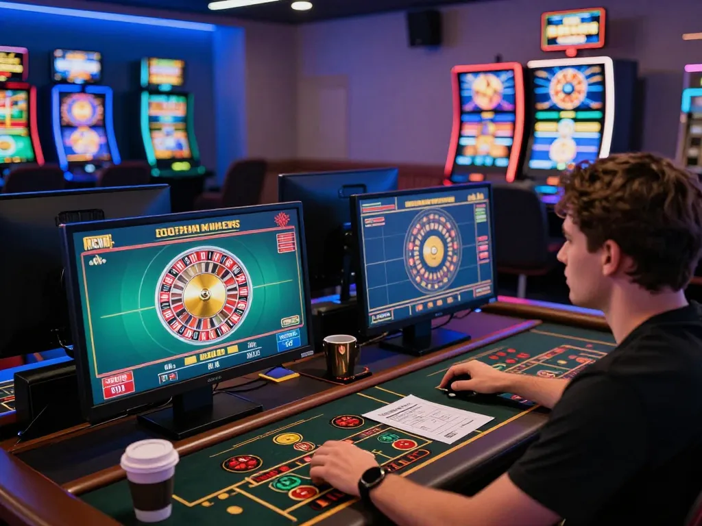 Engaged player experiencing fb88 online casino gaming with multiple screens showcasing roulette and slot games.