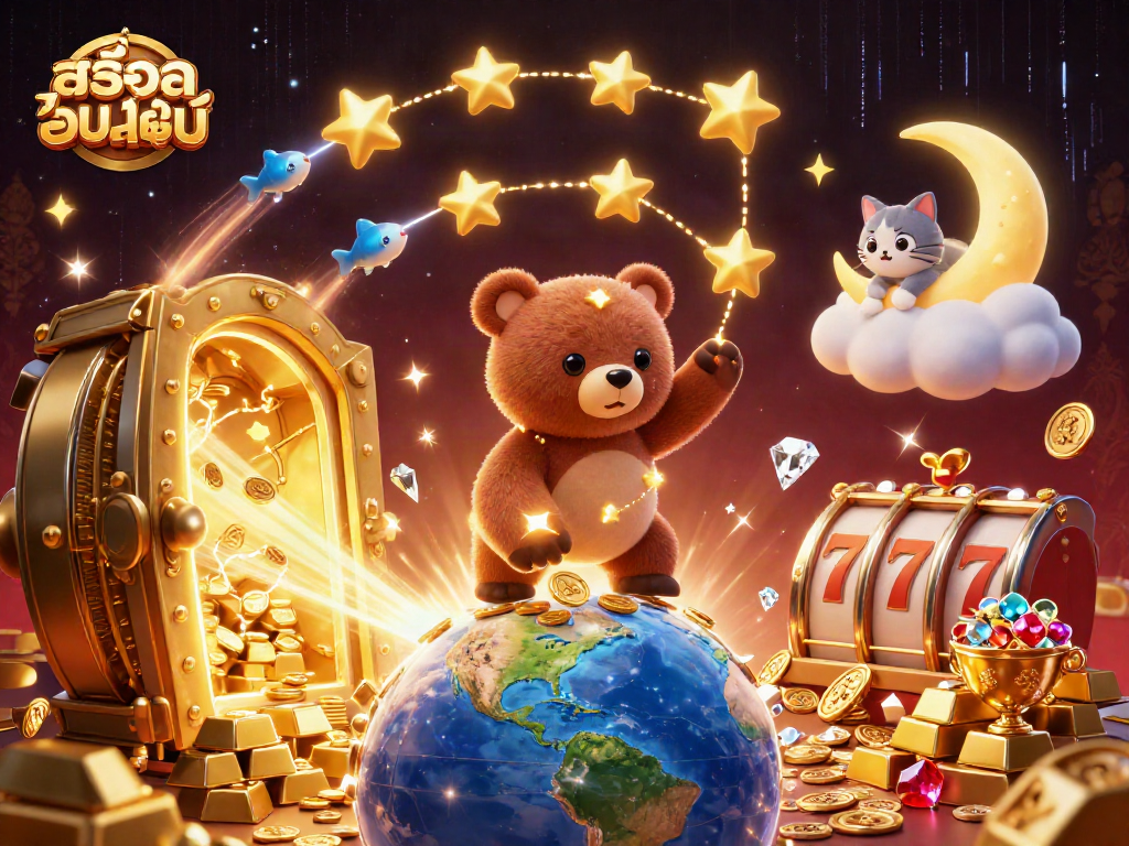 Engage in exciting สล็อตออนไลน์ adventures with our vibrant casino-themed 3D illustration filled with treasures.