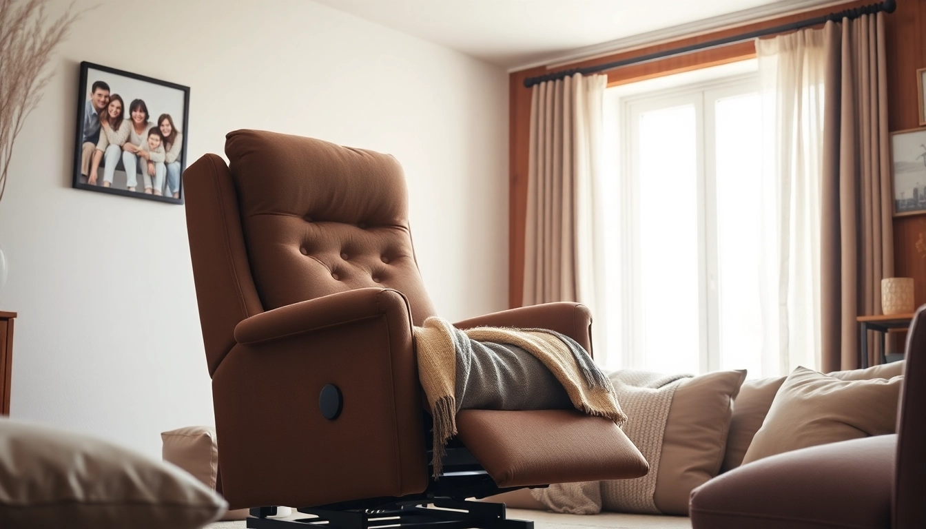 Man comfortably using a tall man lift chair with a relaxed ambiance at home.