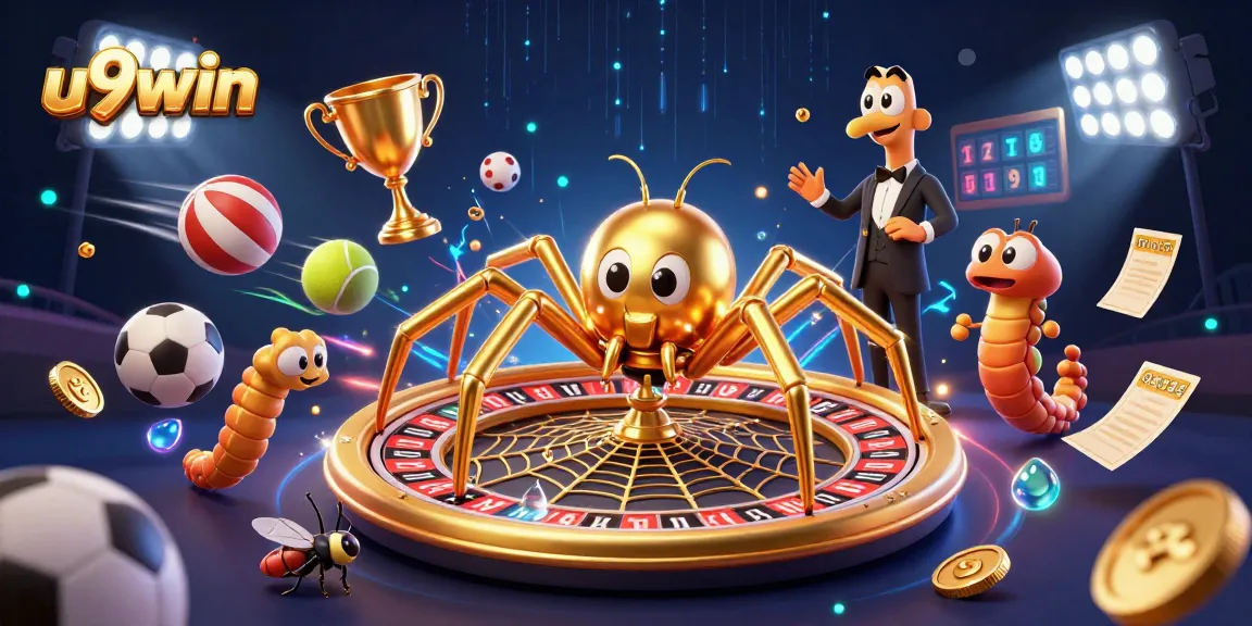 Spin the roulette at u9win as a fly nervously bets, surrounded by dynamic sports elements.