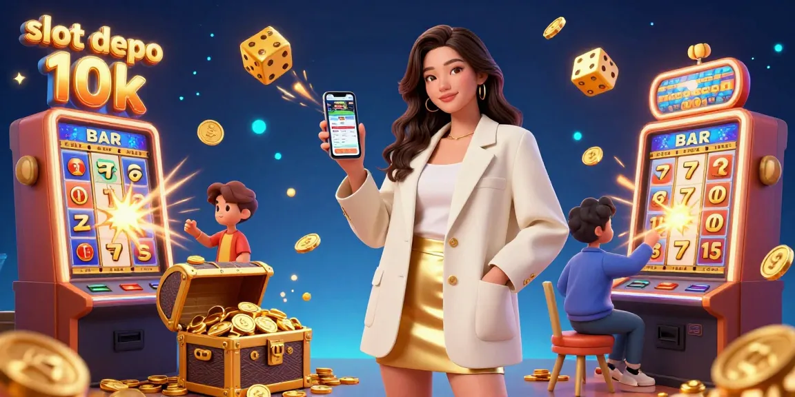 Experience winning at slot depo 10k with a vibrant illustration of gaming excitement, showcasing dynamic jackpot symbols.