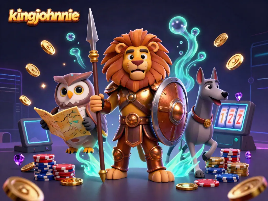 Engage with kingjohnnie slots and casino games in this vibrant 3D illustration.