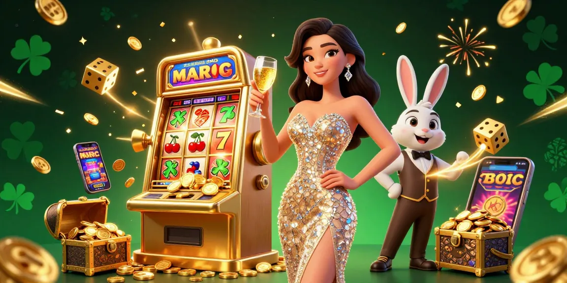 Situs judi features a stunning woman celebrating beside a jackpot slot machine, rich in colors and excitement.