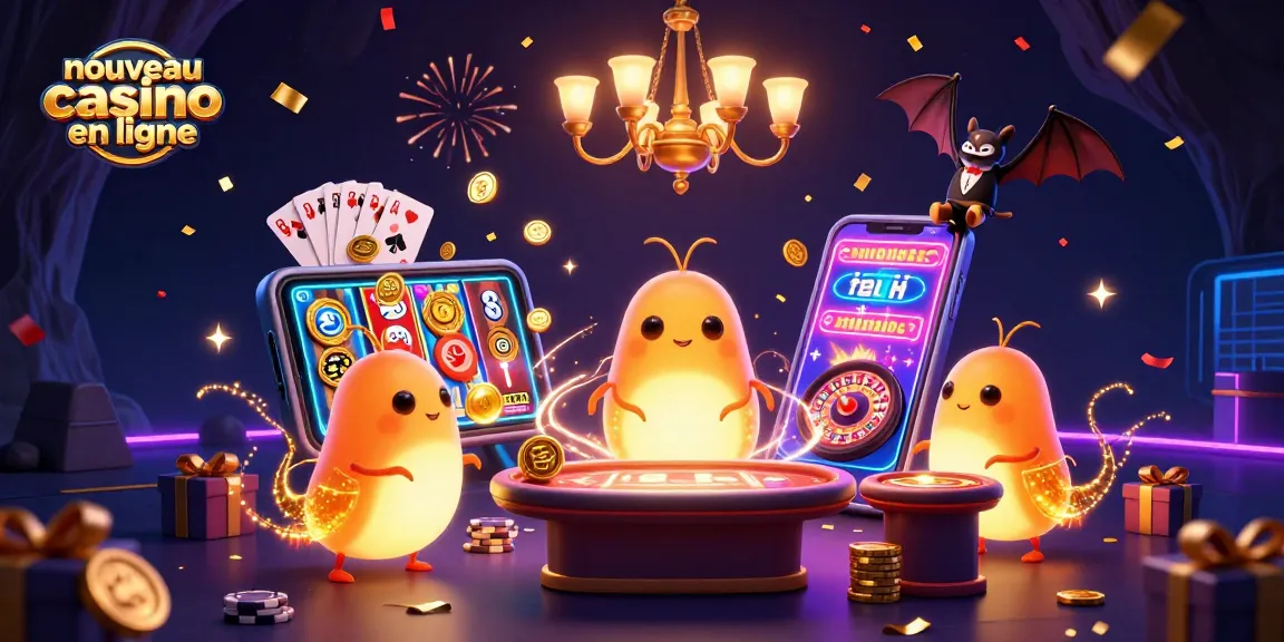 Découvrez l'univers du nouveau casino en ligne avec une illustration 3D captivante, mettant en avant des personnages lumineux et des jeux dynamiques.