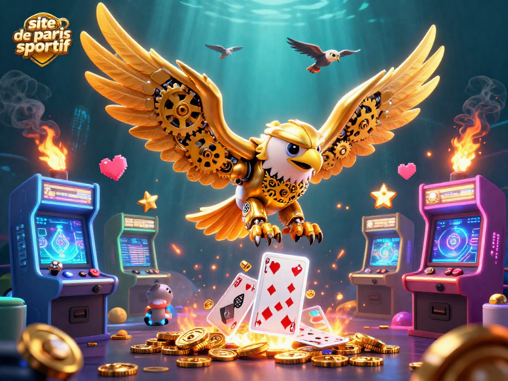 Placer vos paris avec un site de paris sportif à travers un aigle doré cybernétique dans un univers de jeux animés.