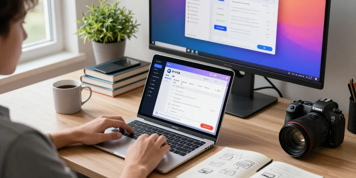 User working on 纸飞机中文版 messaging application in a modern tech workspace with vibrant chat windows and natural lighting.