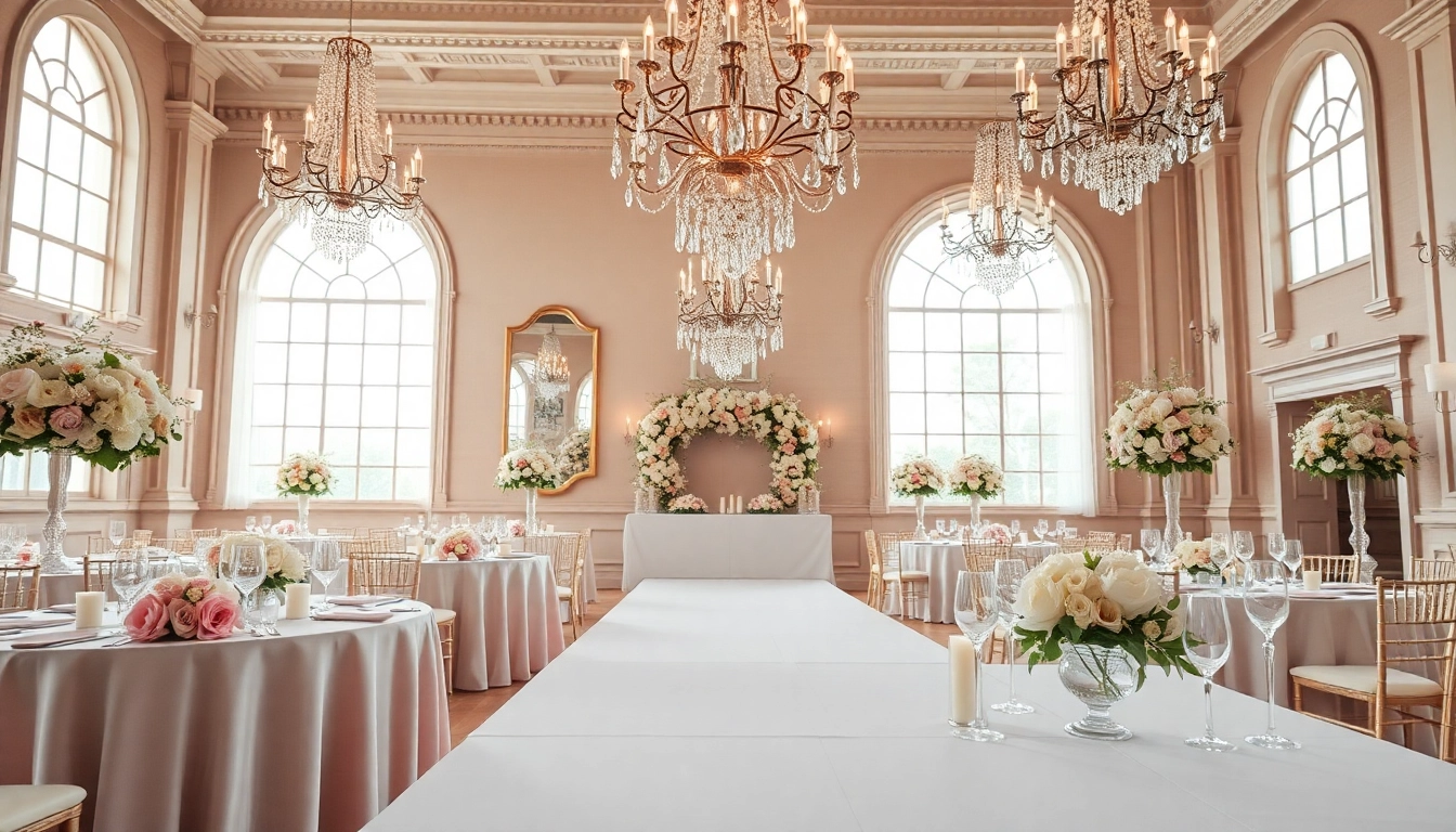 Stunning floral decorations in a Wedding Event Space Jacksonville enhance a romantic atmosphere.