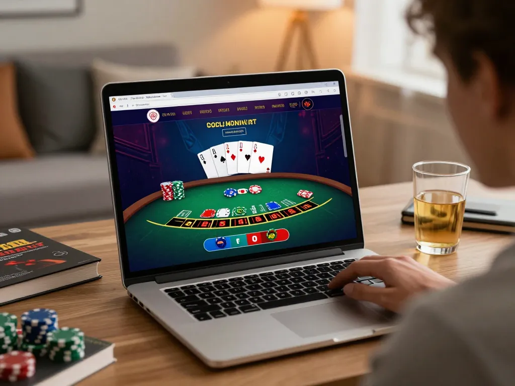Player placing a bet on 99win online casino while enjoying a cozy home setup