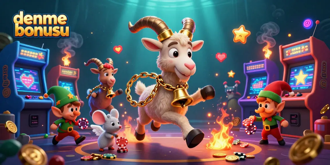 Experience deneme bonusu excitement with a lively casino scene featuring playful characters and gaming elements.