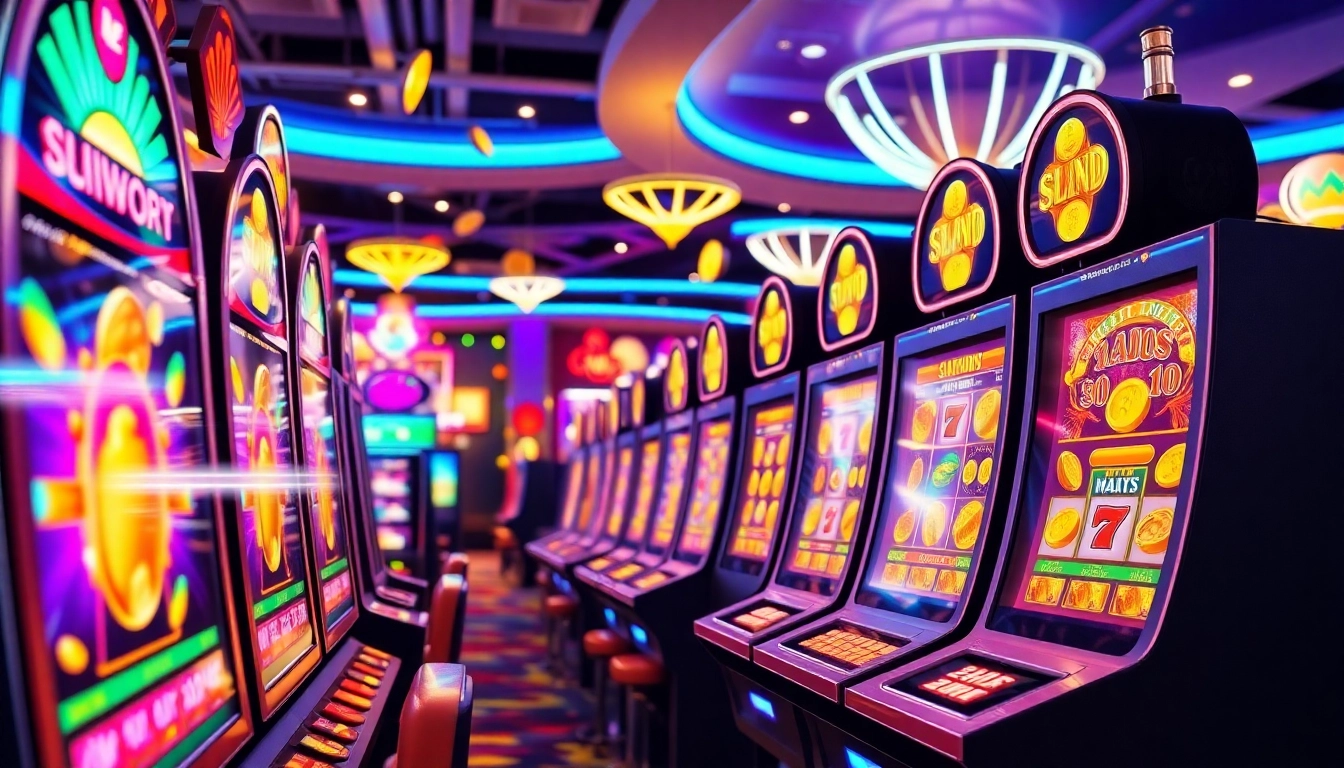 Slot77 permainan mesin jackpot dengan grafis yang cemerlang dan suasana kasino yang meriah.