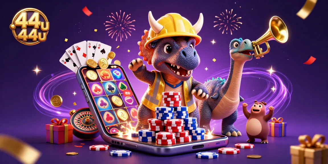 44u44u celebra a construção de pilhas de fichas de poker, animando o cassino em festa.