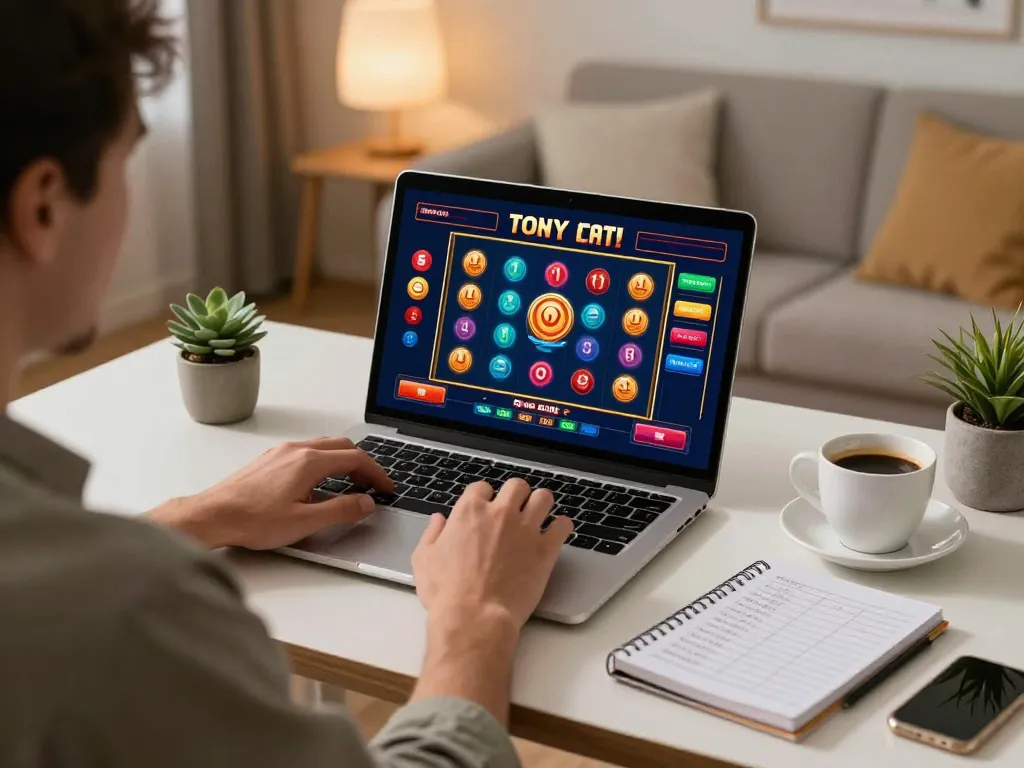 Engaging home setup for playing toto slot online with vibrant graphics and relaxed atmosphere.