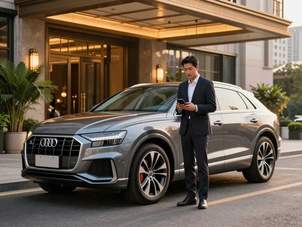 Trải nghiệm sự sang trọng với cho thuê xe ô tô hạng sang Audi Q8 trong vẻ đẹp đô thị, lý tưởng cho chuyến công tác.