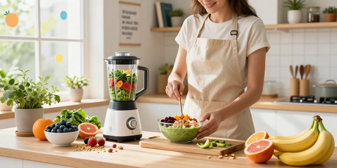 Health tips for creating vibrant smoothie bowls in a cozy kitchen setting, showcasing fresh ingredients.