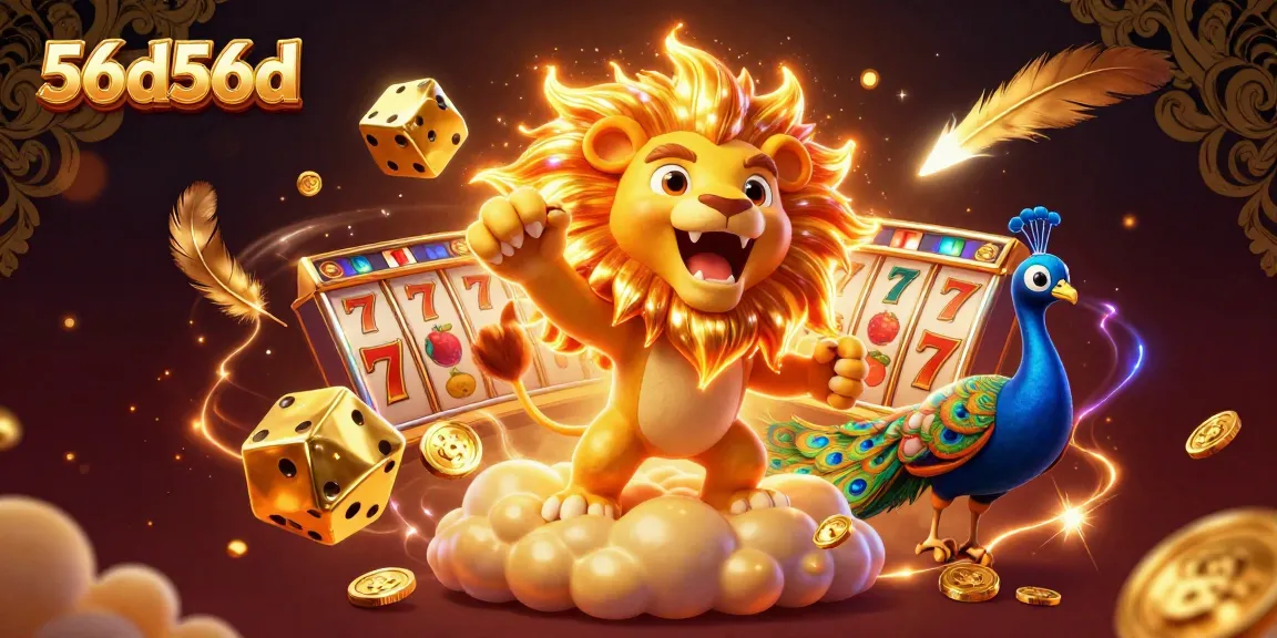 Unleash epic wins with 56d56d in this vibrant 3D casino scene featuring golden dice.