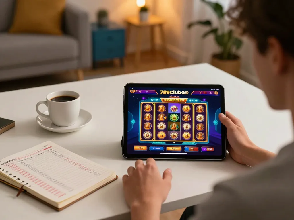 Engaging with the 789clubgo casino app on a tablet, showing dynamic slot game action.
