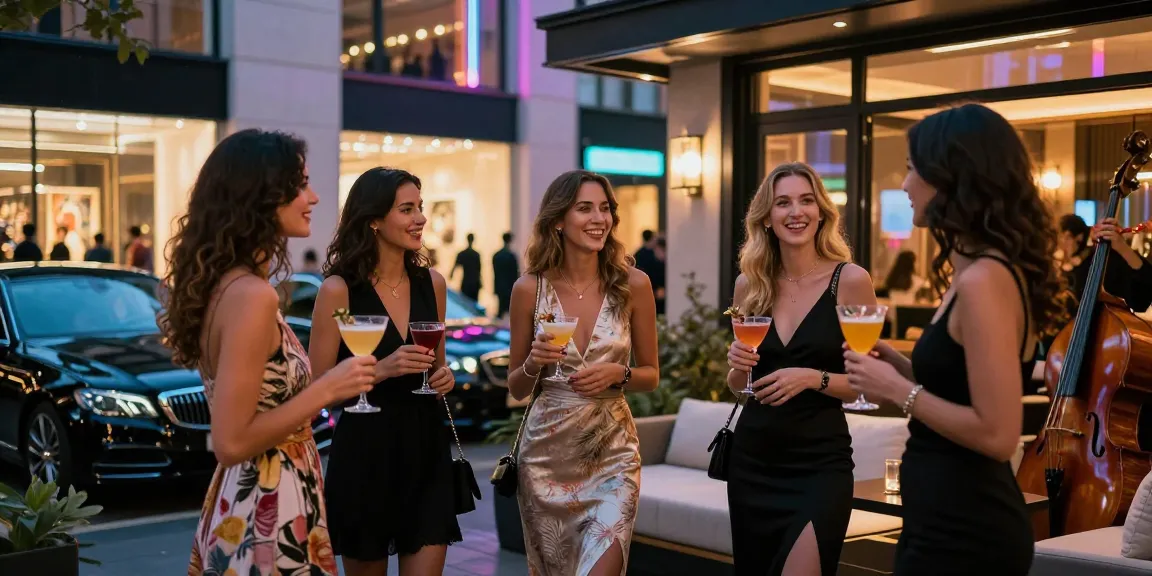 Những cô gái gọi thưởng thức cocktail trong không khí tươi vui của thành phố về đêm.