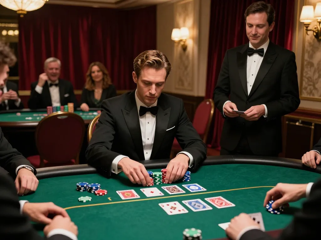 M88 cá cược trực tuyến đang diễn ra trong một trò chơi poker sang trọng, làm nổi bật lối chơi chiến lược với chip và bài.