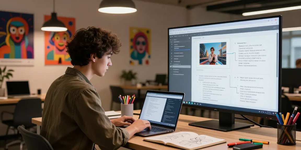 User crafting ai prompt image at a modern digital workspace with creative tools and AI-focused environment.