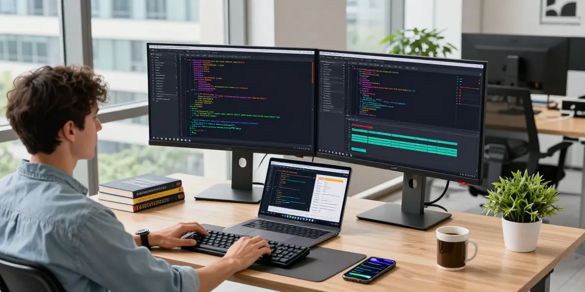 Efficient 截图工具下载 setup in modern workspace with dual monitors and coding elements.