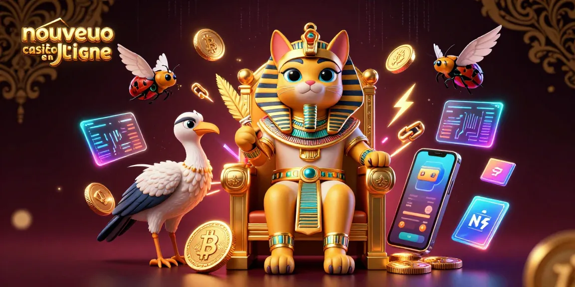 Découvrez le nouveau casino en ligne, une illustration vibrante mettant en avant un chat pharaon assis sur son trône.
