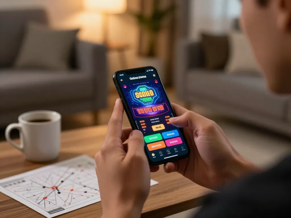 Engaging in casino stranieri che accettano italiani using a mobile app in a cozy living room setting