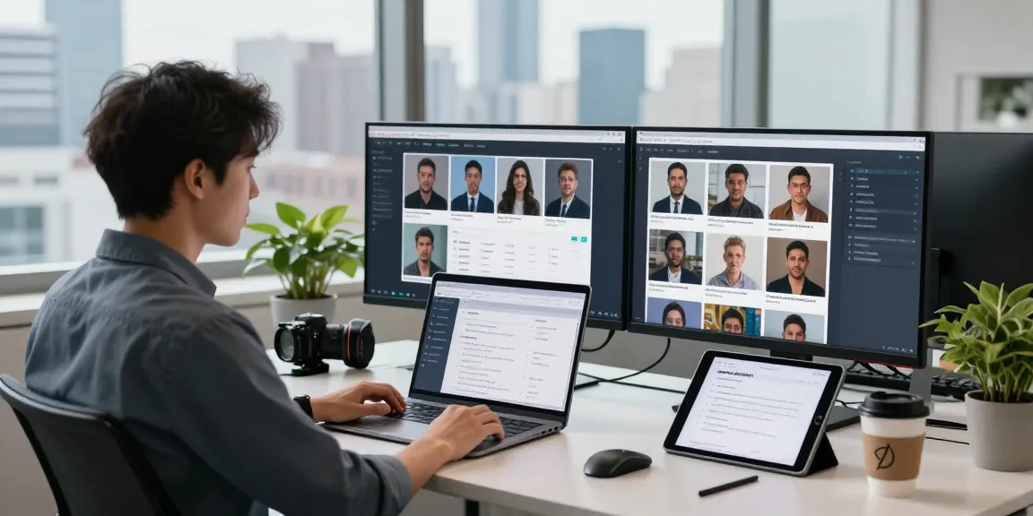 AI image detector in a modern workspace reviewing AI-generated media content.