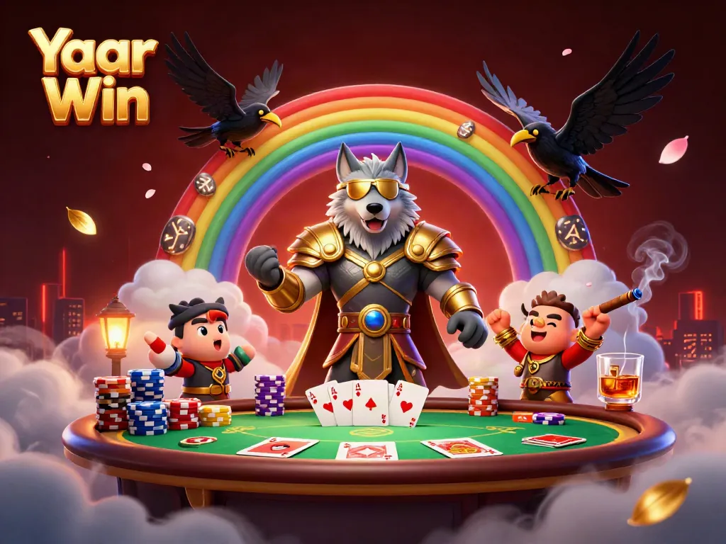 Experience the excitement of Yaar Win with colorful poker elements and mythological characters.