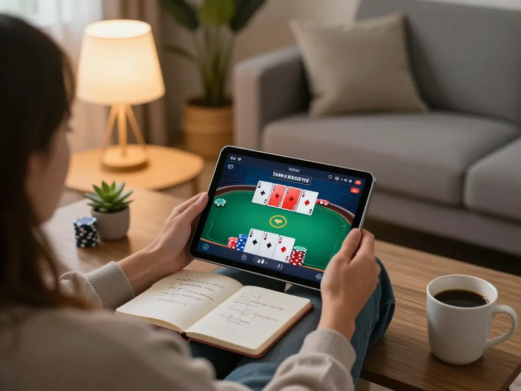 Playing online poker on a tablet during a cozy evening, spinpanda nederland experience