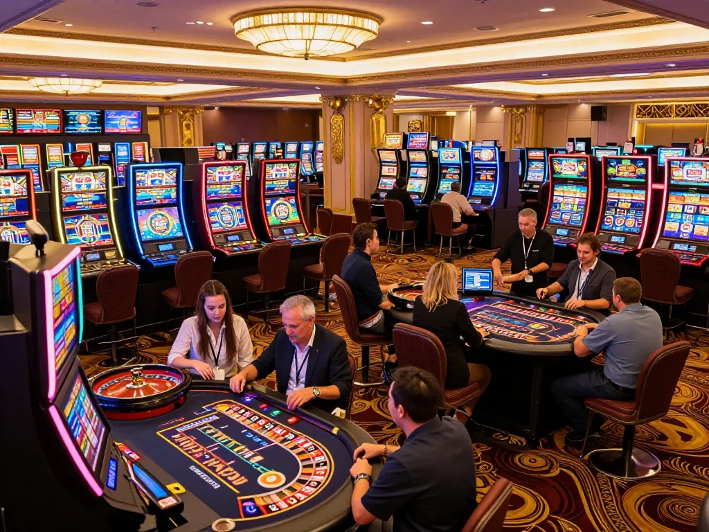 Players enjoying a lively atmosphere at 79king casino with a variety of games and vibrant decor.