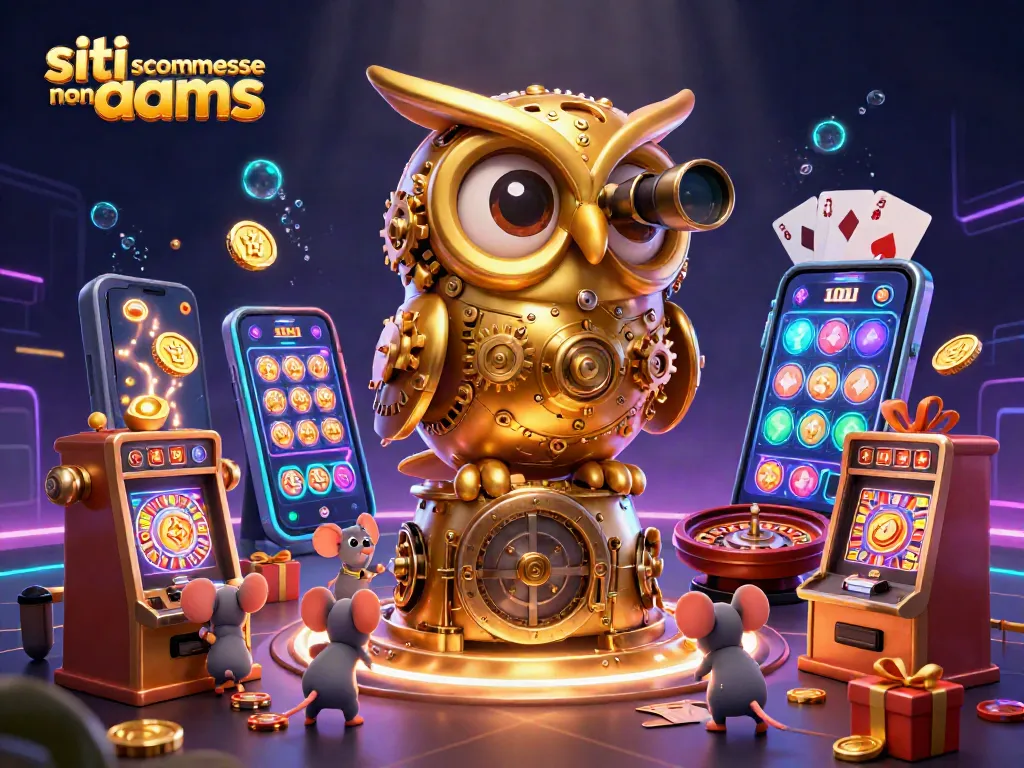 Scopri i migliori siti scommesse non AAMS in un'illustrazione di un casinò 3D animato.