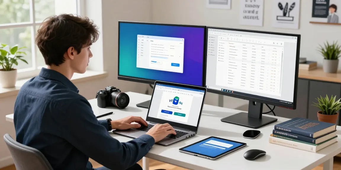 Engaging workspace for WPS Download with professional on laptop and modern tech elements.