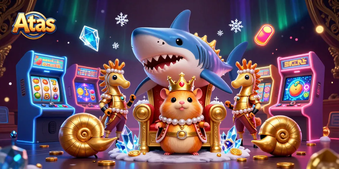Join the Atas casino adventure with a fierce hamster king amidst vibrant gaming excitement.