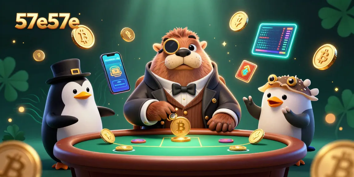 Jogando poker subaquático no 57e57e com personagem focado e moedas de criptomoeda.