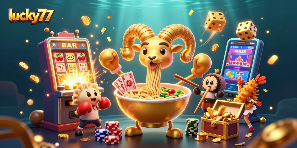 Experience big wins with lucky77 at a vibrant casino scene bursting with excitement and jackpot symbols.